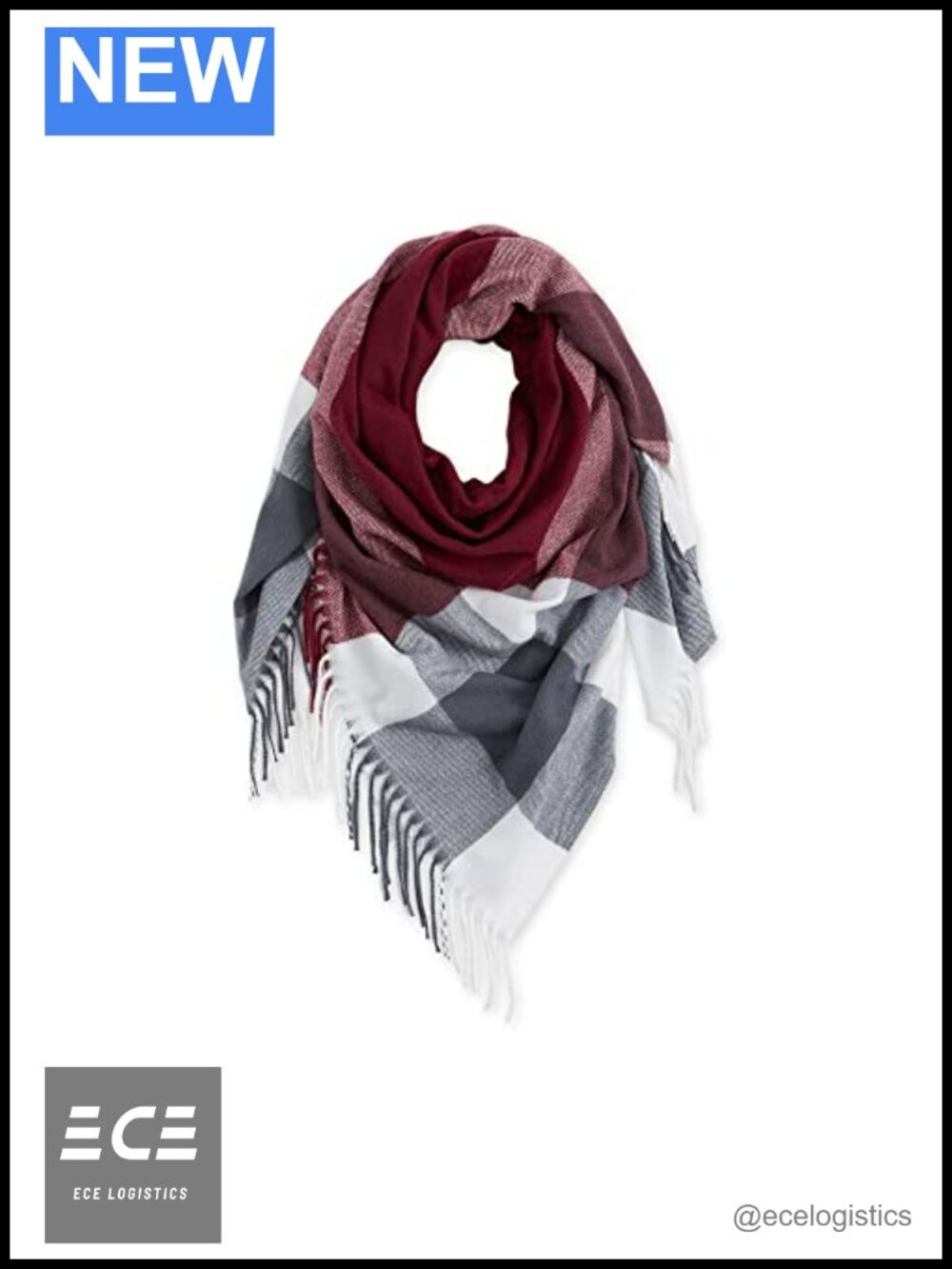 Plaid Blanket Scarf 57x57 Polyester Fringe Fall Winter Wrap